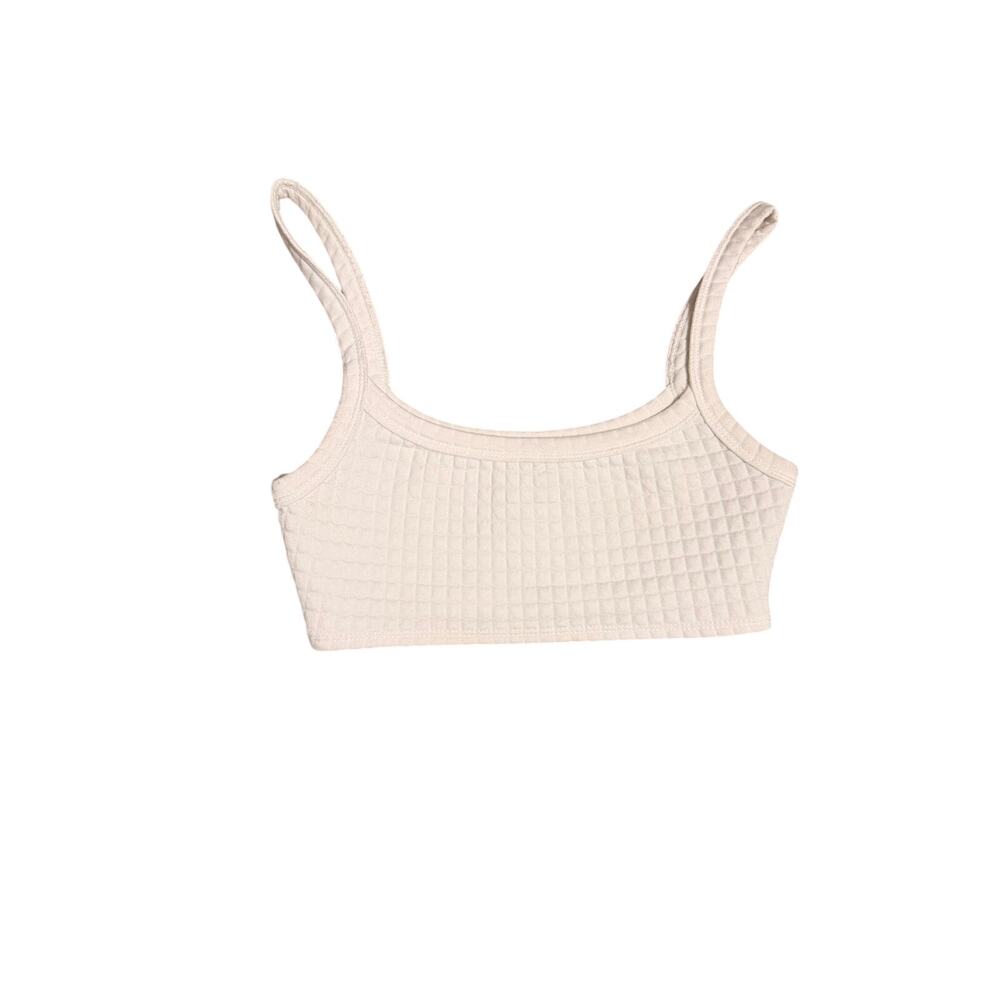 Princess Polly White Checkered Textured Scoop Neck Cropped Tank Top Size 2